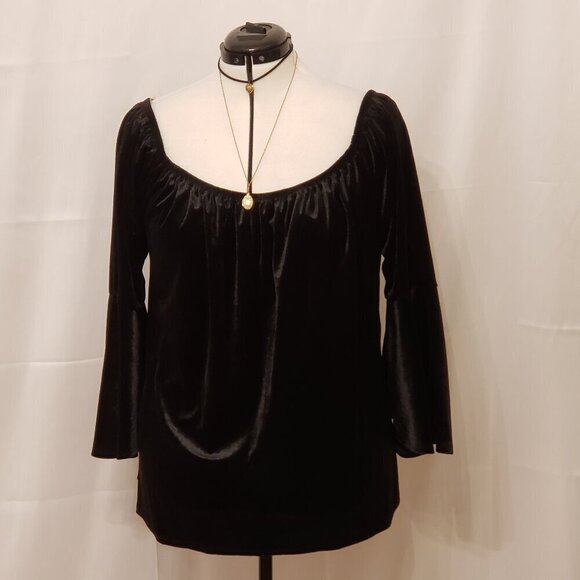 Soulmates Black Velvet Witchy Bell Sleeve Top, w/Choker and Necklace, Size 1X - Picture 2 of 10